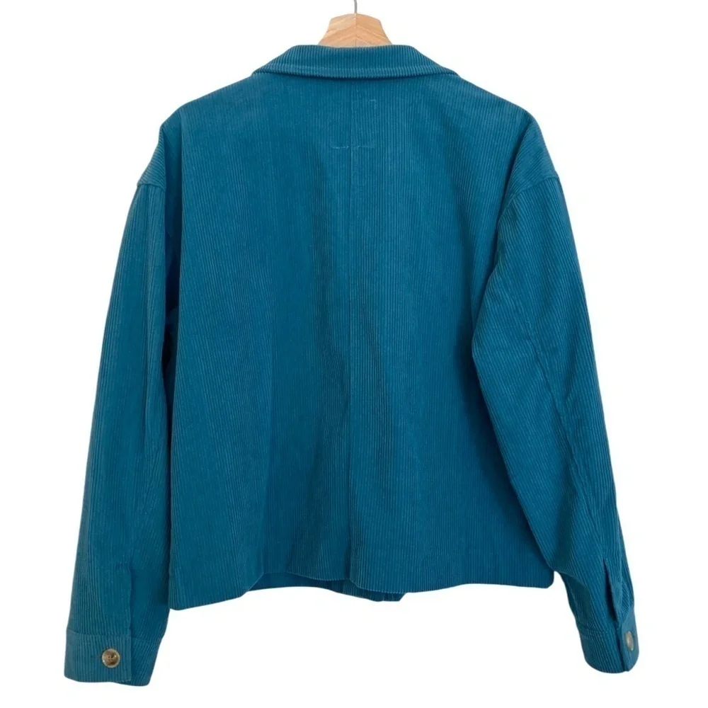 NWOT ANTHROPOLOGIE x AVEC LES FILLES Corduroy Crop Shacket M Blue